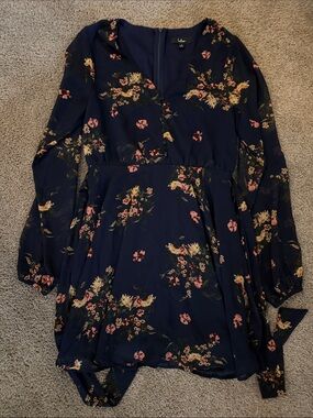 Navy Floral Long Sleeve Mini Dress